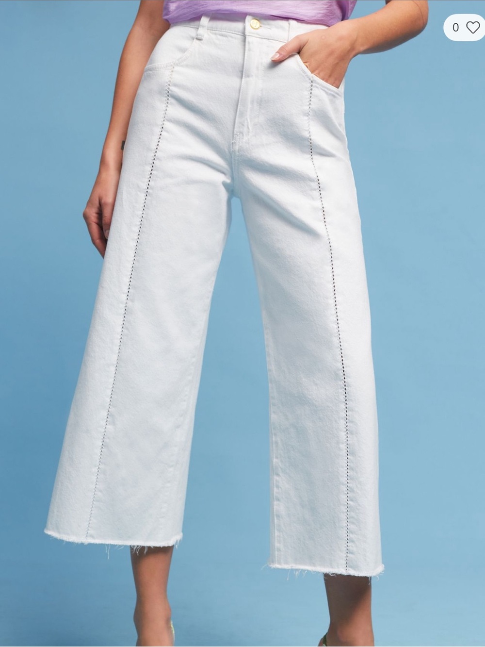 Pilcro White Wide-Leg Cropped Jeans with Front Seam Detail Ultra High Rise Sz 28